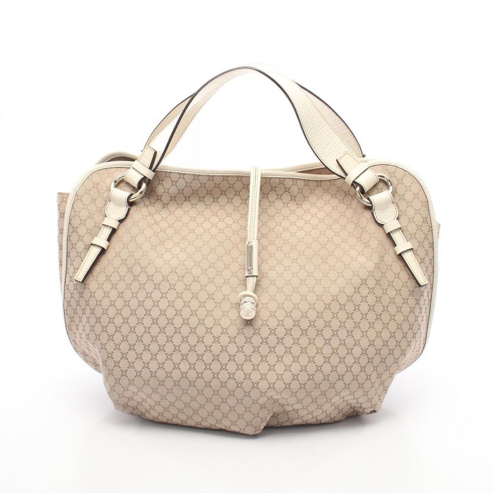 Celine Macadam Tote Bag Canvas Leather Beige Ivory White